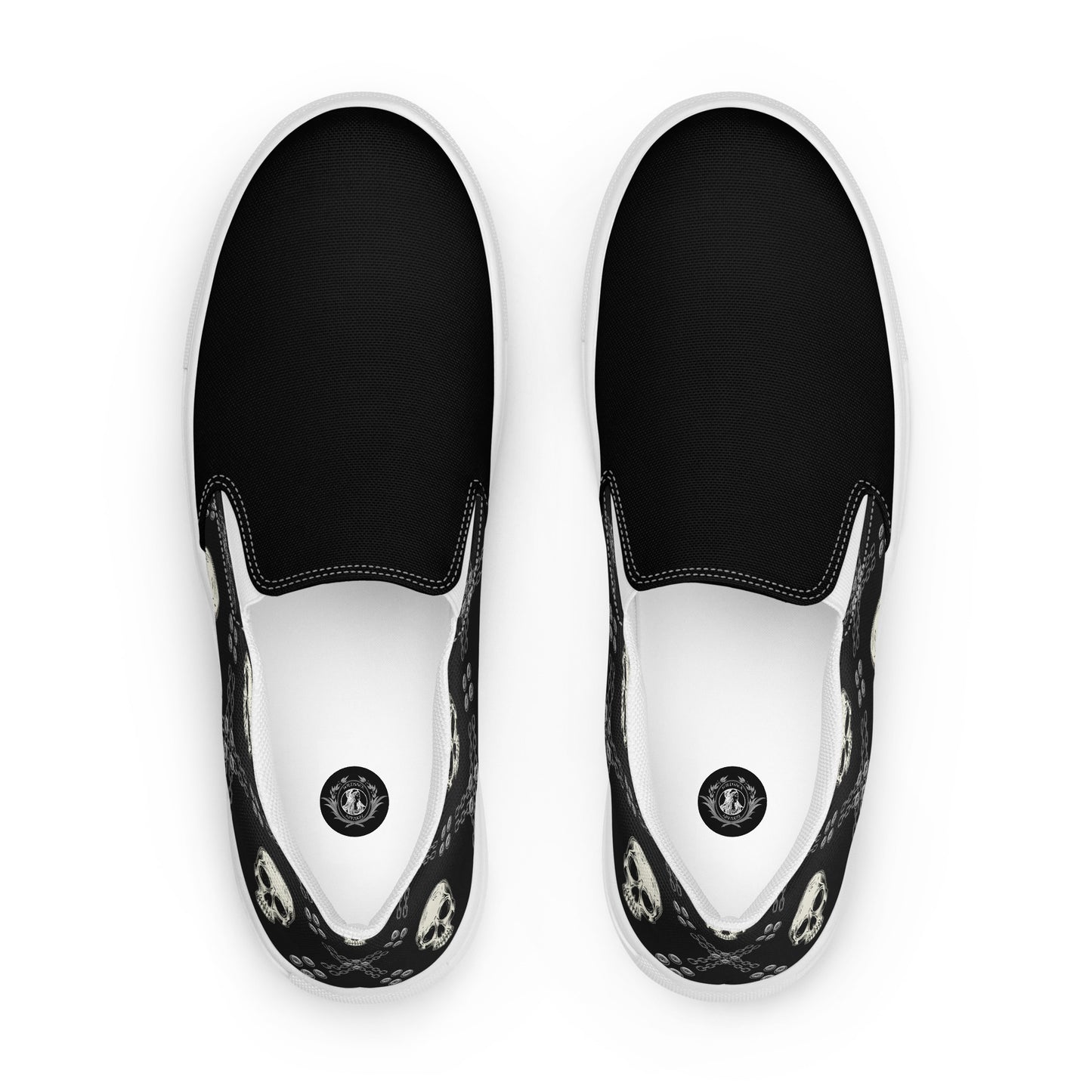 GeoMetro | Women’s Slip-On Canvas Shoes | Black Skulls 2Tone