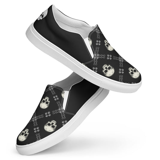 GeoMetro | Women’s Slip-On Canvas Shoes | Black Skulls Halftone