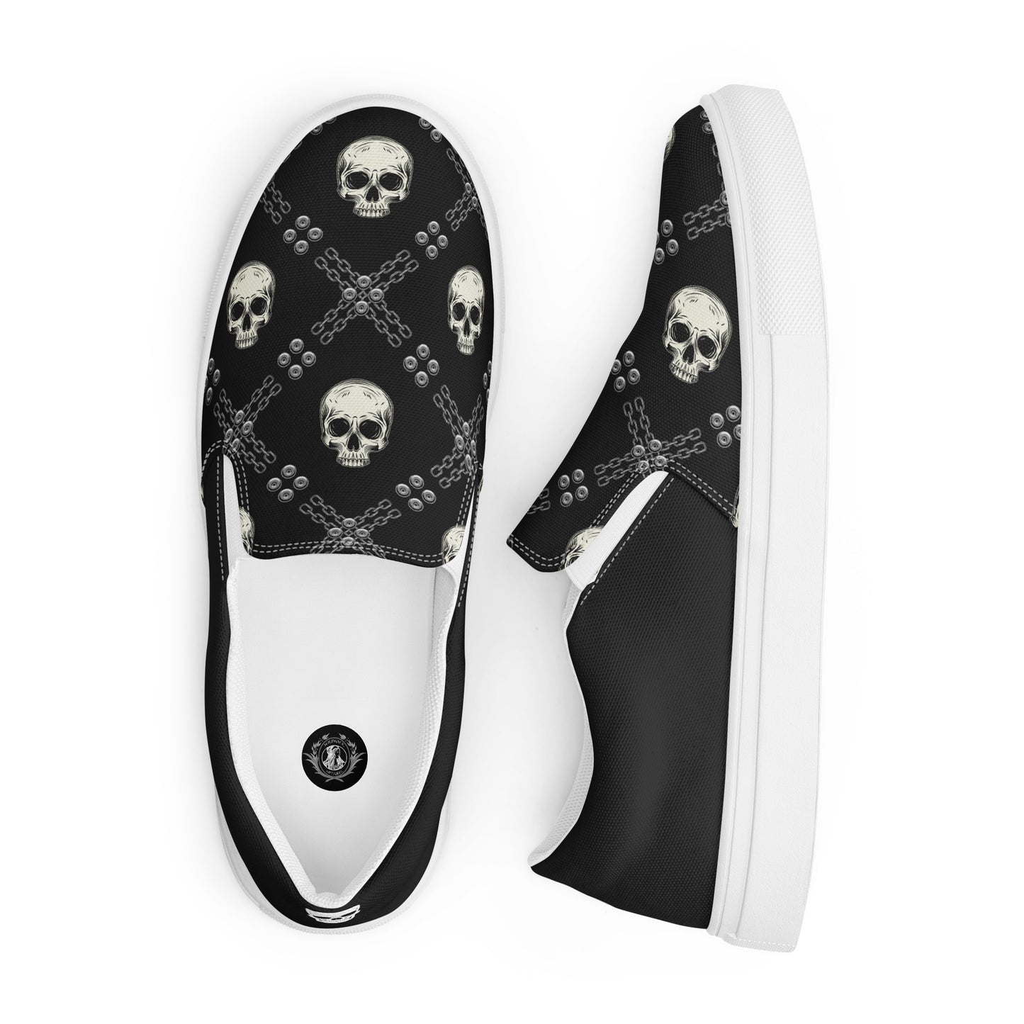 GeoMetro | Women’s Slip-On Canvas Shoes | Black Skulls Halftone