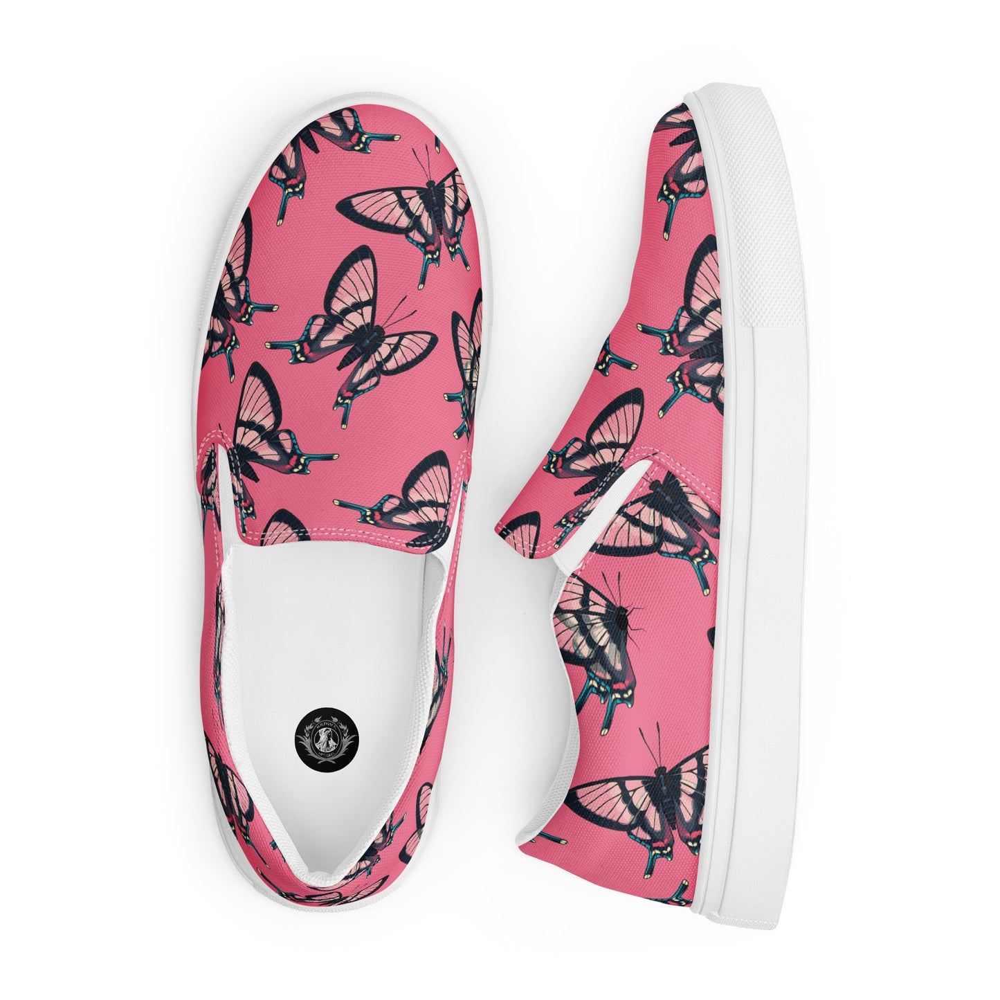 Eden Garden | Women’s Slip-on Canvas Shoes | Pink Black Butterflies