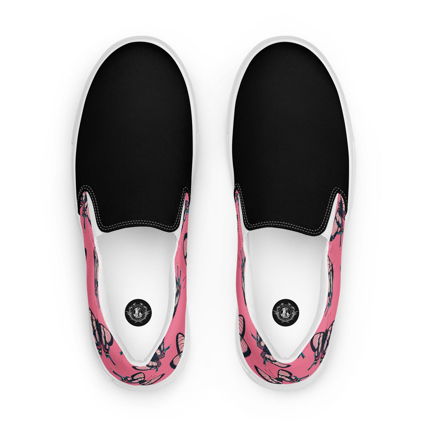 Eden Garden | Women’s Slip-on Canvas Shoes | Pink Black Butterflies 2Tone