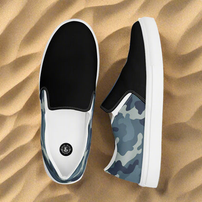 Women’s Slip-On Canvas Shoes Blue Grey Camo Two-Tone