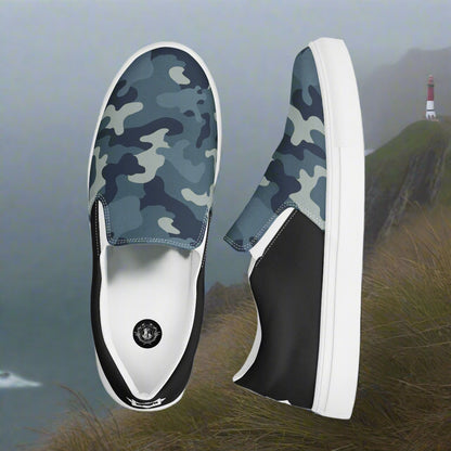 Women’s Blue-Grey Urban Camo Slip-On Canvas Shoes - Halftone
