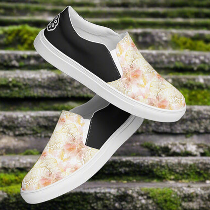 Women’s Floral Print Pink Peony Slip-on Canvas Shoes Halftone