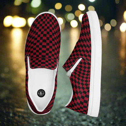 Women’s Custom Slip-On Canvas Shoes Black and Red Checkerboard Pattern