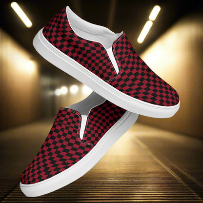 Women’s Custom Slip-On Canvas Shoes Black and Red Checkerboard Pattern