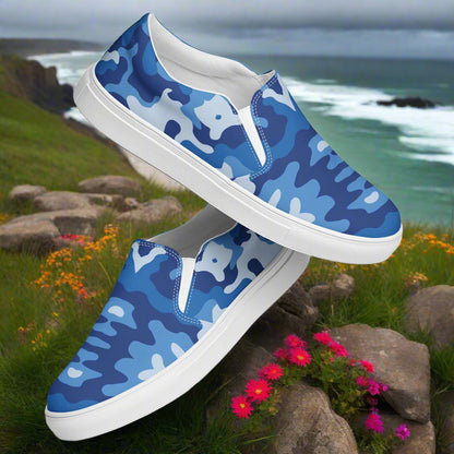 Women’s Slip-On Custom Canvas Shoes Blue Camo