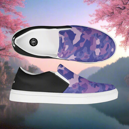 Women’s Purple Camo Slip-On Canvas Sneakers Two-Tone