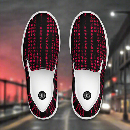 Women’s Custom Red Matrix Pattern Slip-On Canvas Shoes