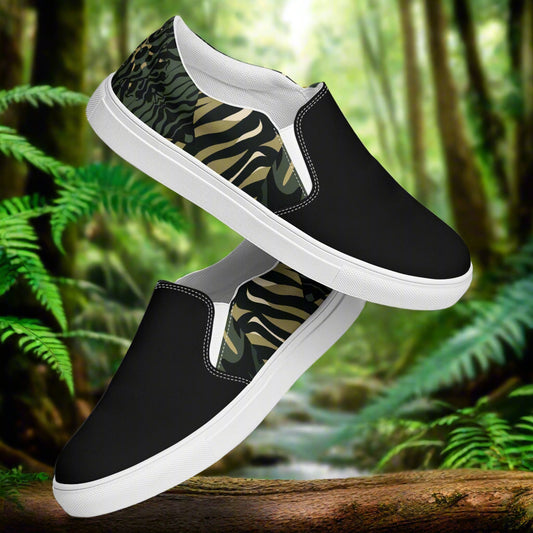 Women’s Slip-on Canvas Sneakers Zebra Leaf Two-Tone Print