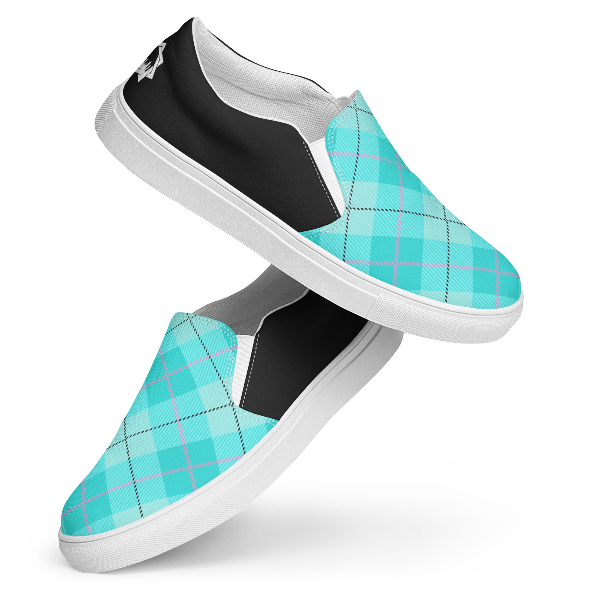 GeoMetro | Women’s Slip-On Canvas Shoes | Plaid Green Light Halftone - WildSage Market