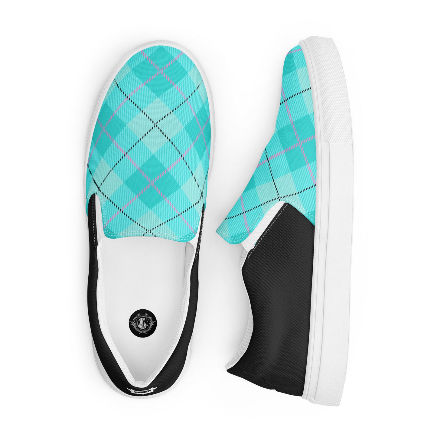 GeoMetro | Women’s Slip-On Canvas Shoes | Plaid Green Light Halftone - WildSage Market