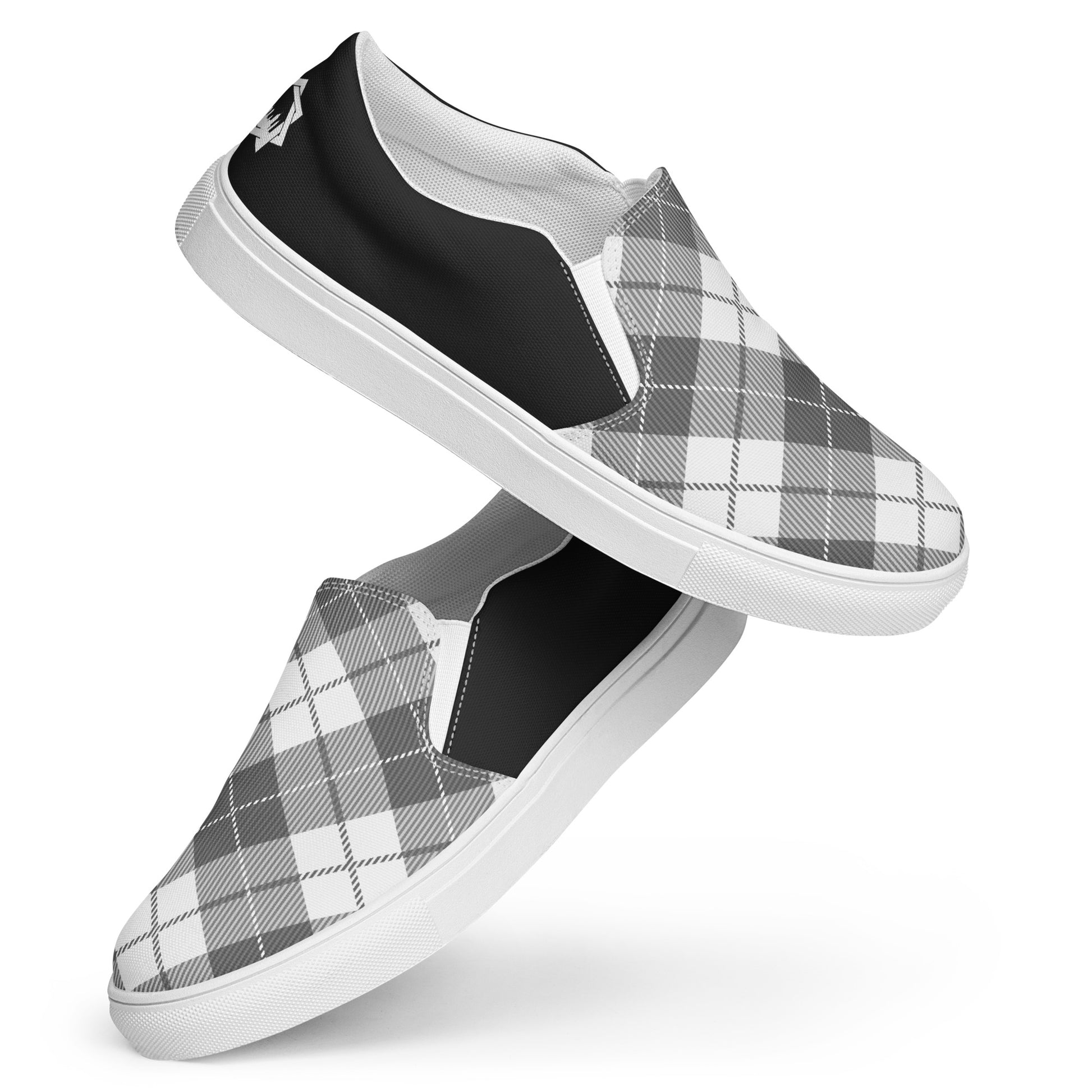 GeoMetro | Women’s Slip-On Canvas Shoes | Plaid Black Halftone - WildSage Market