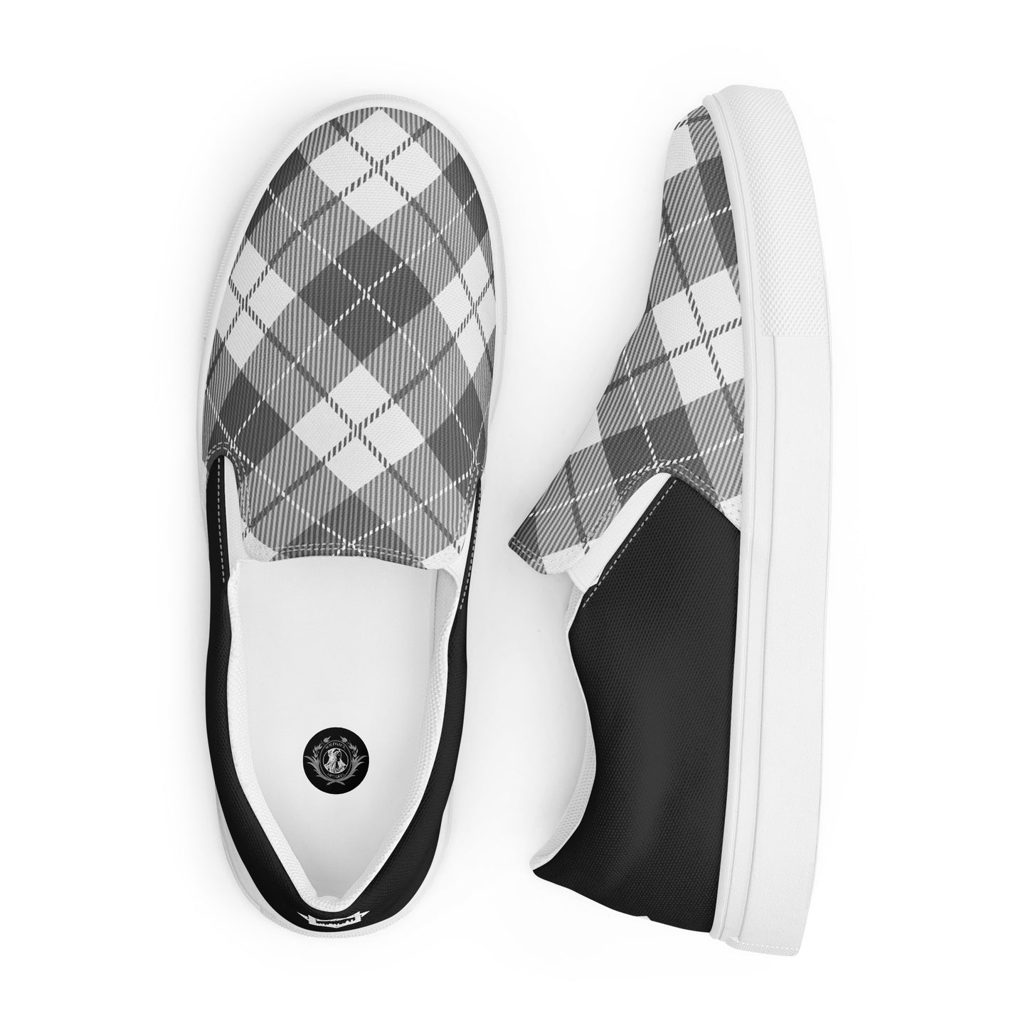 GeoMetro | Women’s Slip-On Canvas Shoes | Plaid Black Halftone - WildSage Market