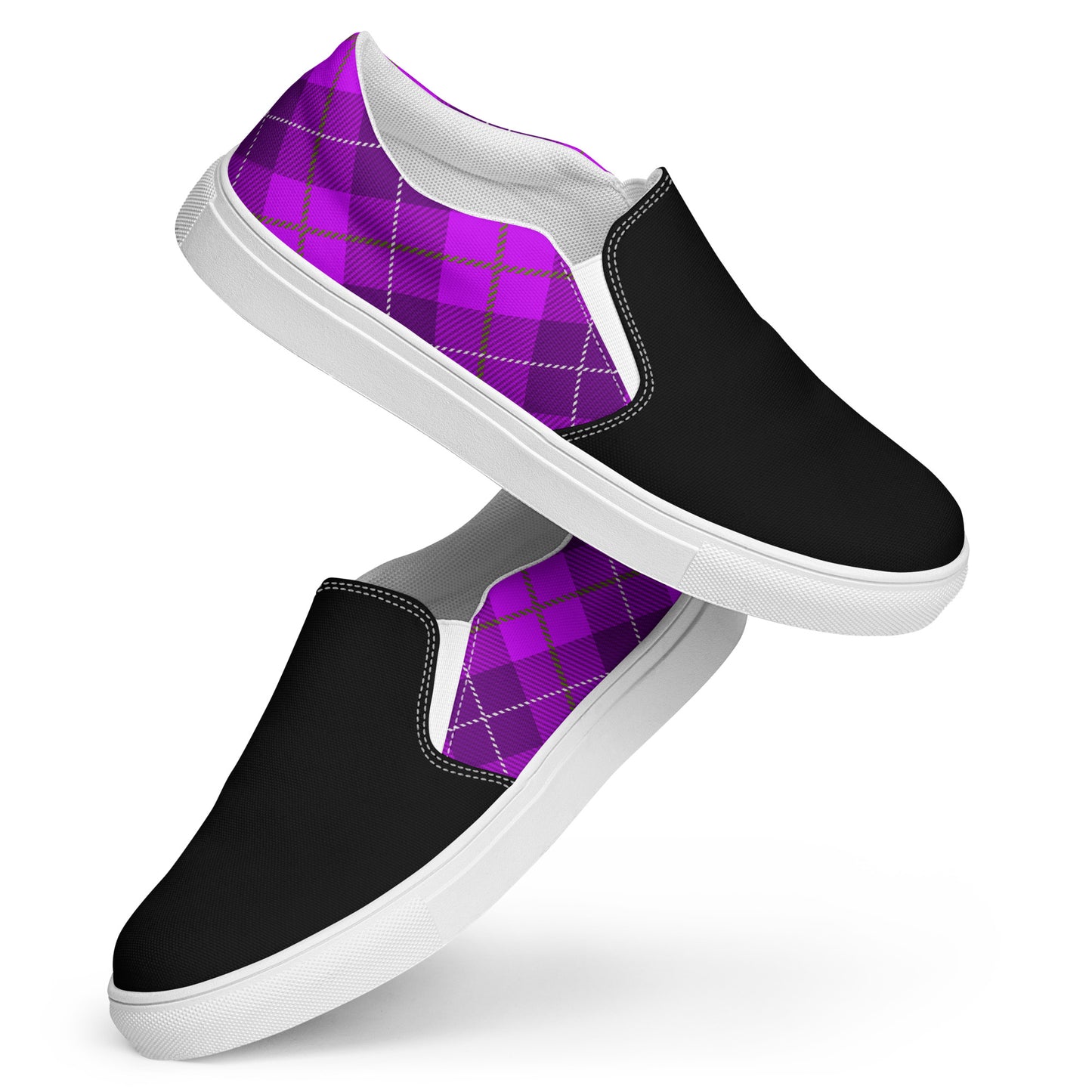 GeoMetro | Women’s Slip-On Canvas Shoes | Plaid Purple 2Tone - WildSage Market