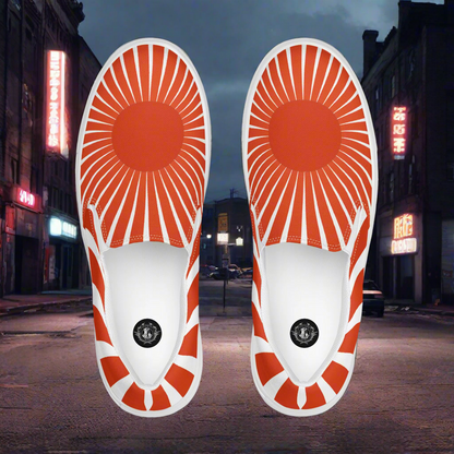 Women’s Custom, Slip-on Canvas Sneakers, Asian Print, Japanese Rising Sun