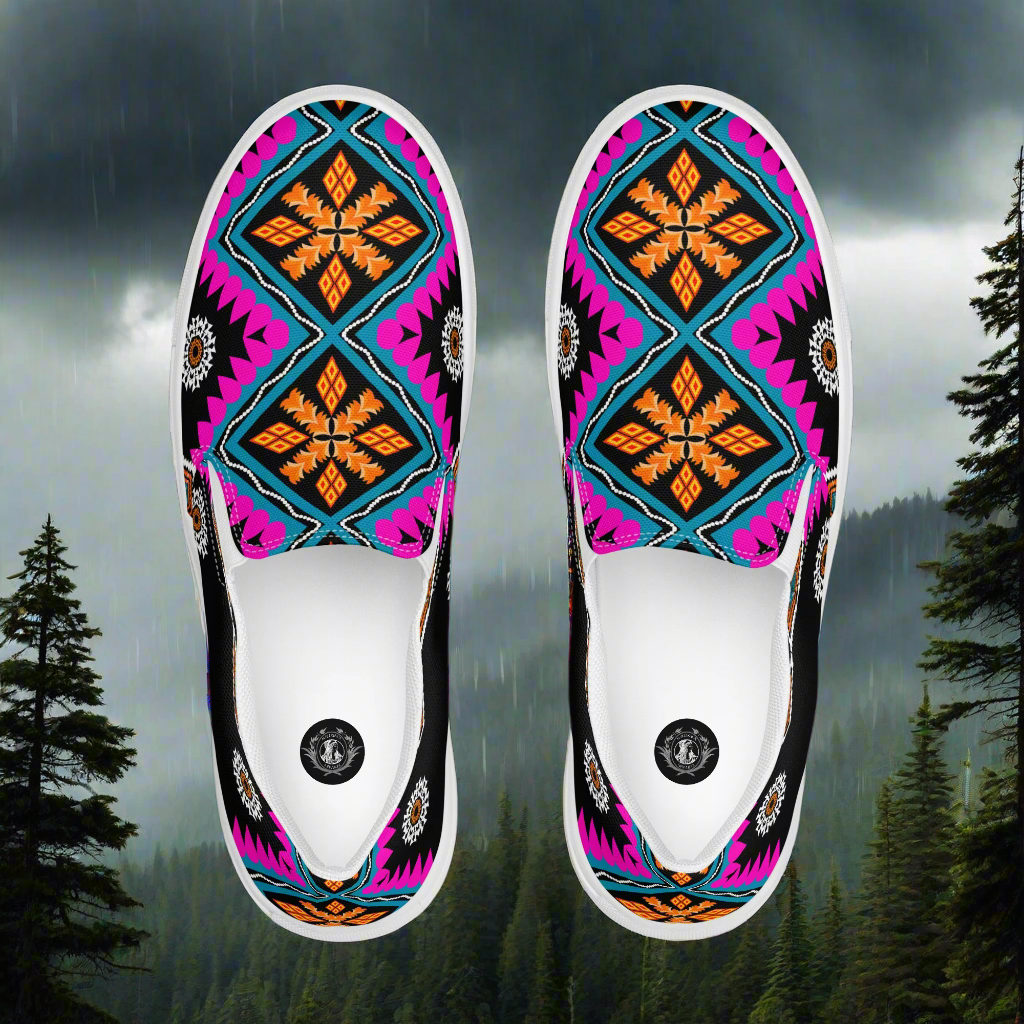 Women’s Southwest Print, Slip-on Canvas Shoes, Native American, Geometric Pattern, Sonyeta