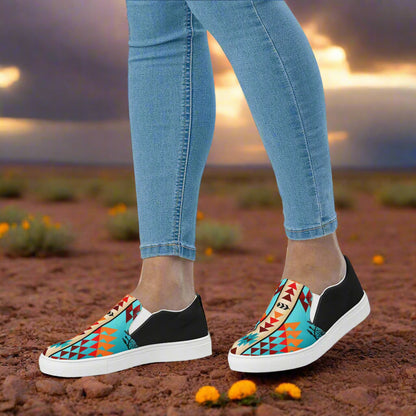 Women’s Southwest Print, Slip-on Canvas Shoes, Native American, Geometric Pattern, Taos Halftone