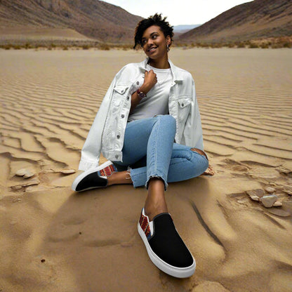 Women’s Southwest Print, Slip-on Canvas Shoes, Native American, Geometric Pattern, Veyo Two-Tone