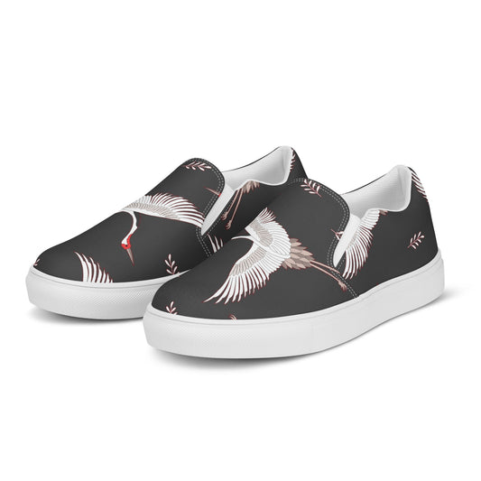 Silk Road | Women’s Slip-on Canvas Shoes | Black Crane