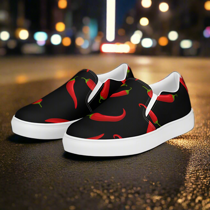 Women’s Floral Print, Slip-on Canvas Shoes, Hot Chili
