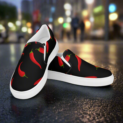 Women’s Floral Print, Slip-on Canvas Shoes, Hot Chili