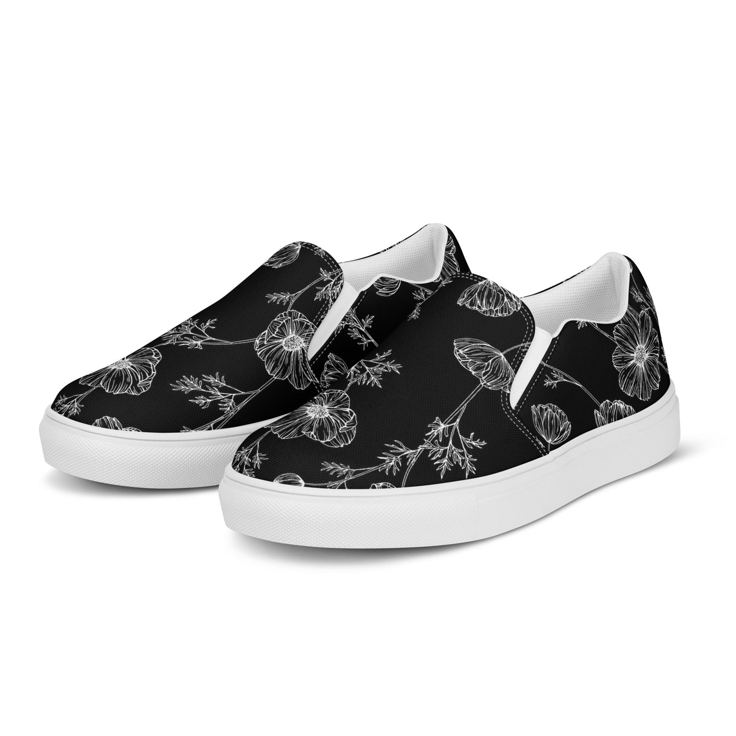 Eden Garden | Women’s Slip-on Canvas Shoes | Black Poppy