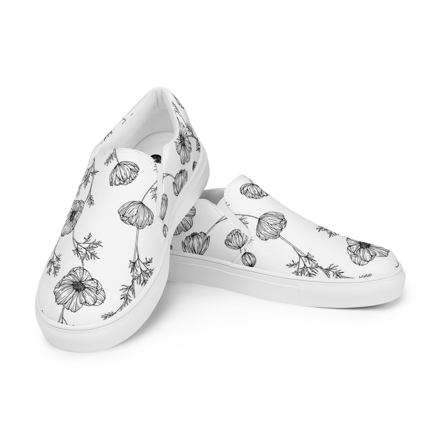 Eden Garden | Women’s Slip-on Canvas Shoes | White Poppy