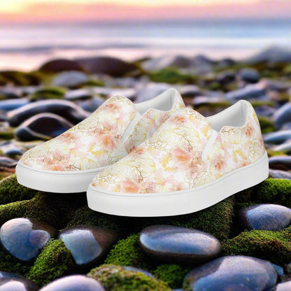Women’s Slip-on Floral Print Canvas Shoes, Pink Peony