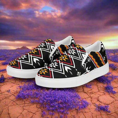 Women’s Southwest Print, Custom Slip-on Canvas Shoes, Native American Geometric Pattern, Condios