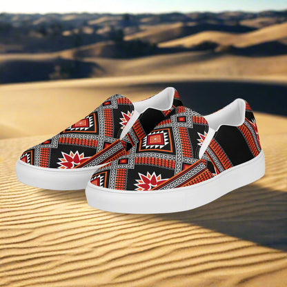 Women’s Southwest Print, Custom Slip-on Canvas Shoes, Geometric Pattern, Barbarosa