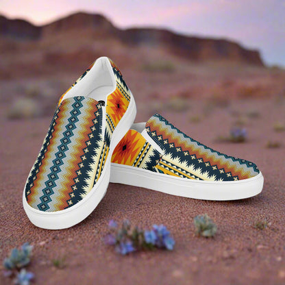 Women’s Southwest Print, Slip-on Canvas Shoes, Native American, Geometric Pattern, Nakai