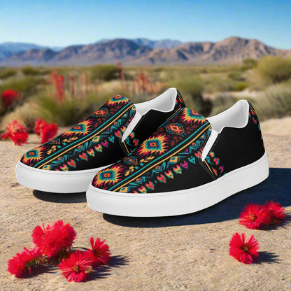 Women’s Southwest Print, Slip-on Canvas Shoes, Native American, Geometric Pattern, Ixtlan