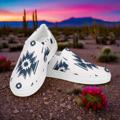 Women’s Southwest Print, Custom Slip-on Canvas Shoes, Native American Geometric Pattern, Genao