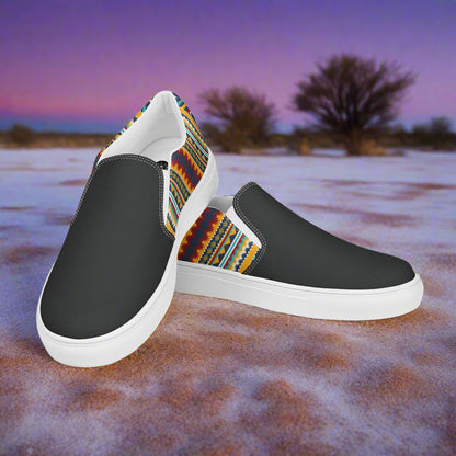 Women’s Southwest Print, Slip-on Canvas Shoes, Native American, Geometric Pattern, Nakona Two-Tone