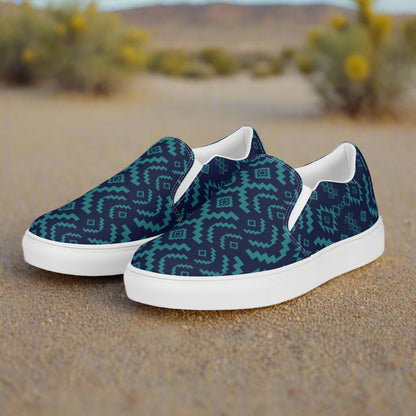 Women’s Southwest Print, Custom Slip-on Canvas Shoes, Geometric Pattern, BlueRock