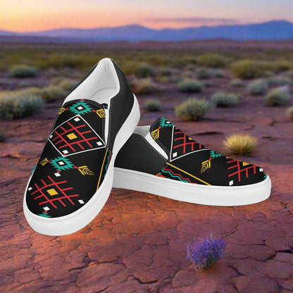 Women’s Southwest Print, Custom Slip-on Canvas Shoes, Native American Geometric Pattern, Hualipai, HalfTone