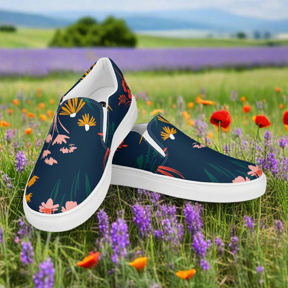 Women’s Custom Floral Print Slip-on Canvas Shoes Coneflowers
