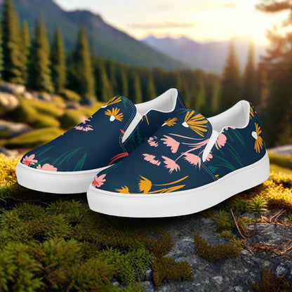 Women’s Custom Floral Print Slip-on Canvas Shoes Coneflowers