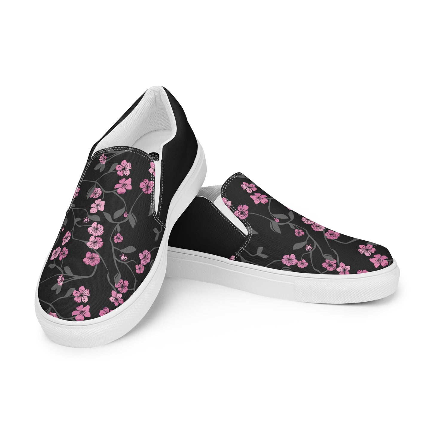 Eden Garden | Women’s Slip-on Canvas Shoes | Black Cherry Halftone