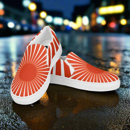 Women’s Custom, Slip-on Canvas Sneakers, Asian Print, Japanese Rising Sun
