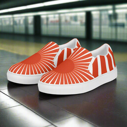 Women’s Custom, Slip-on Canvas Sneakers, Asian Print, Japanese Rising Sun