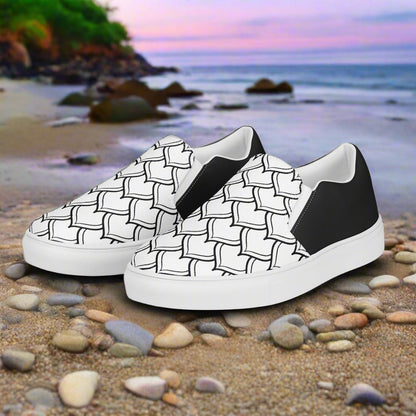 Women’s Custom, Slip-on Canvas Shoes, Far East Geometric Pattern, Ottomon Halftone