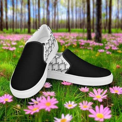 Women’s Custom, Slip-on Canvas Shoes, Far East Geometric Pattern, Ottomon Two-Tone