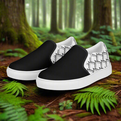 Women’s Custom, Slip-on Canvas Shoes, Far East Geometric Pattern, Ottomon Two-Tone