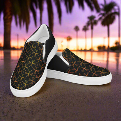 Women’s Custom Slip-on Canvas Shoes,  Streetwear Styled, Luna Black Halftone