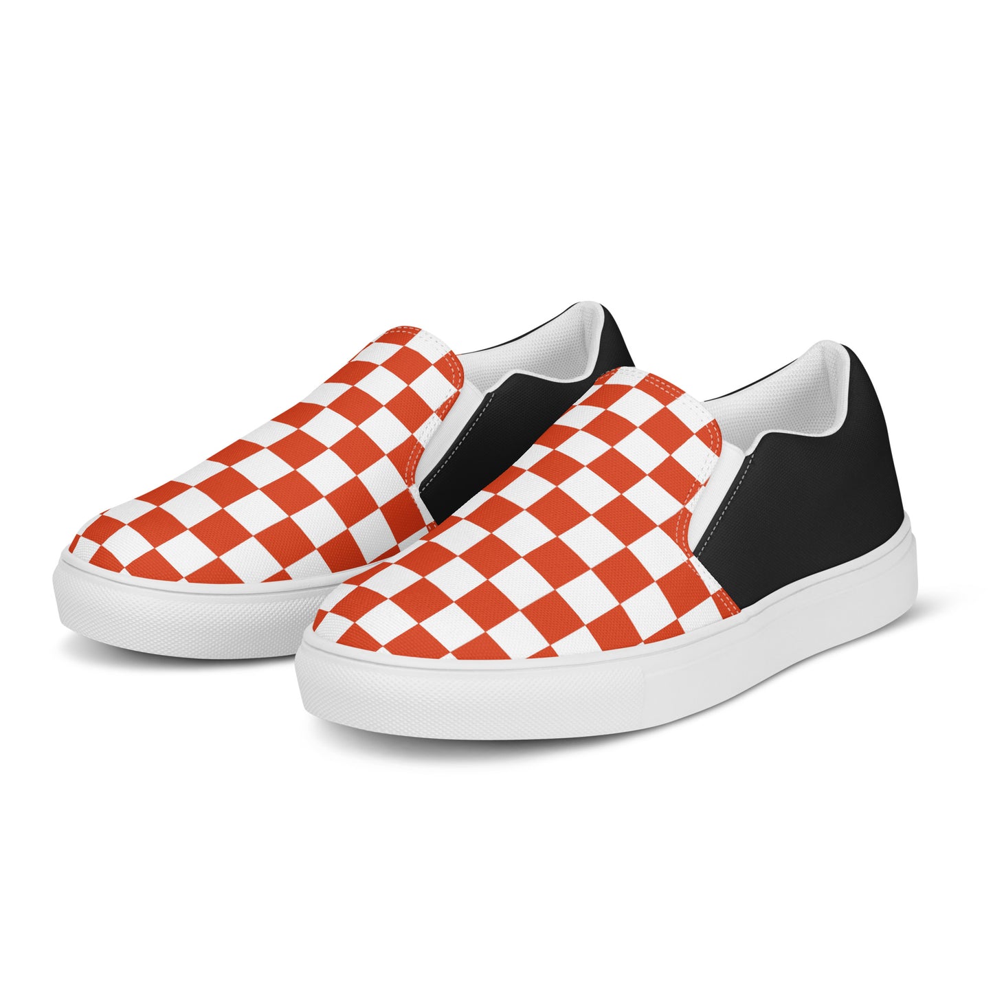 GeoMetro | Women’s Slip-on Canvas Shoes | Red Chex Halftone