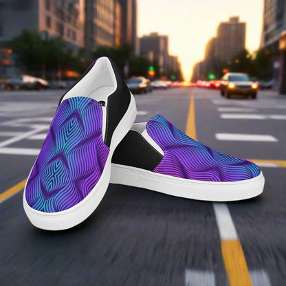 Women’s Custom Slip-on Canvas Shoes, Streetwear Styled, Skater Blue Halftone