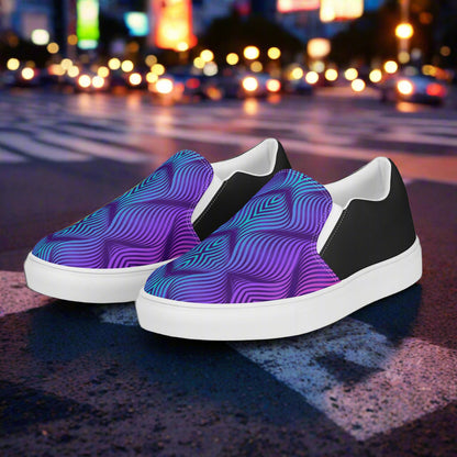 Women’s Custom Slip-on Canvas Shoes, Streetwear Styled, Skater Blue Halftone