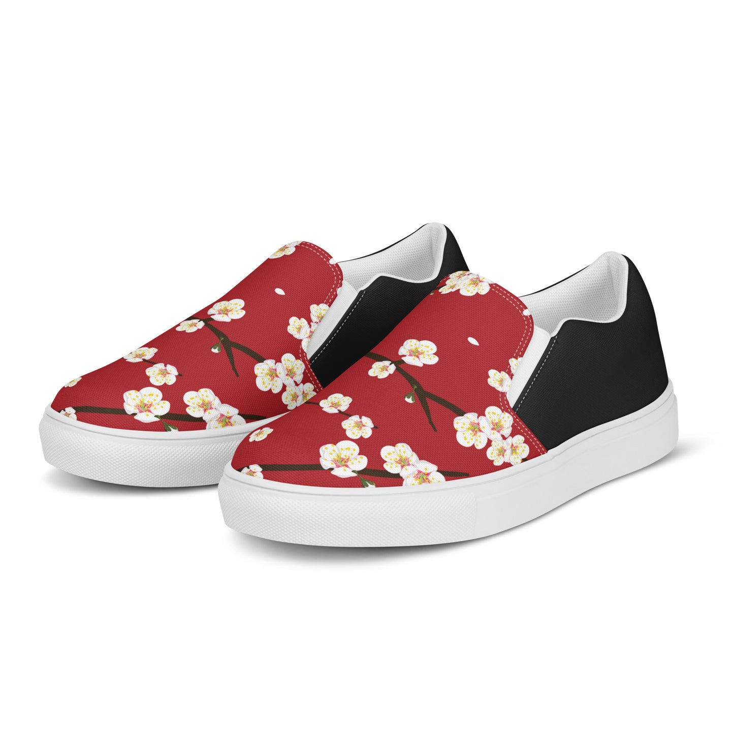 Silk Road | Women’s Slip-on Canvas Shoes | Red Blossom Halftone